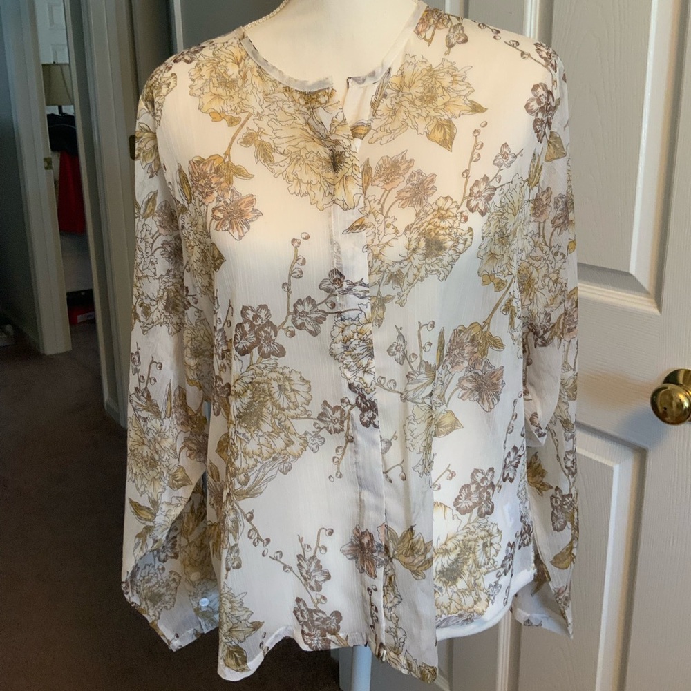 Floral Print Women's Top - Cream and Brown